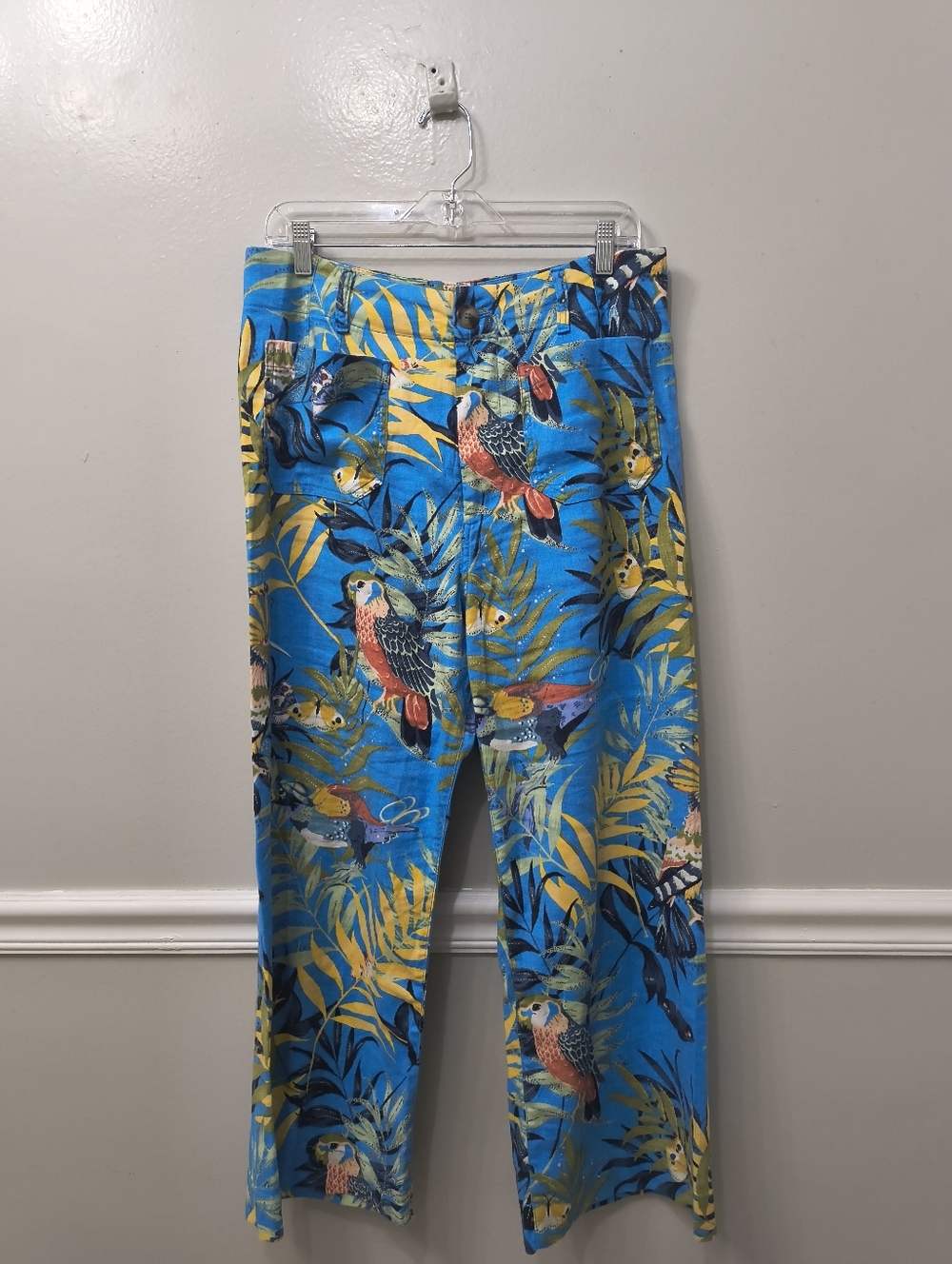 Anthropogie Maeve Colette Cropped Pants Women's Sz 12 Wide-leg Hippie Linen